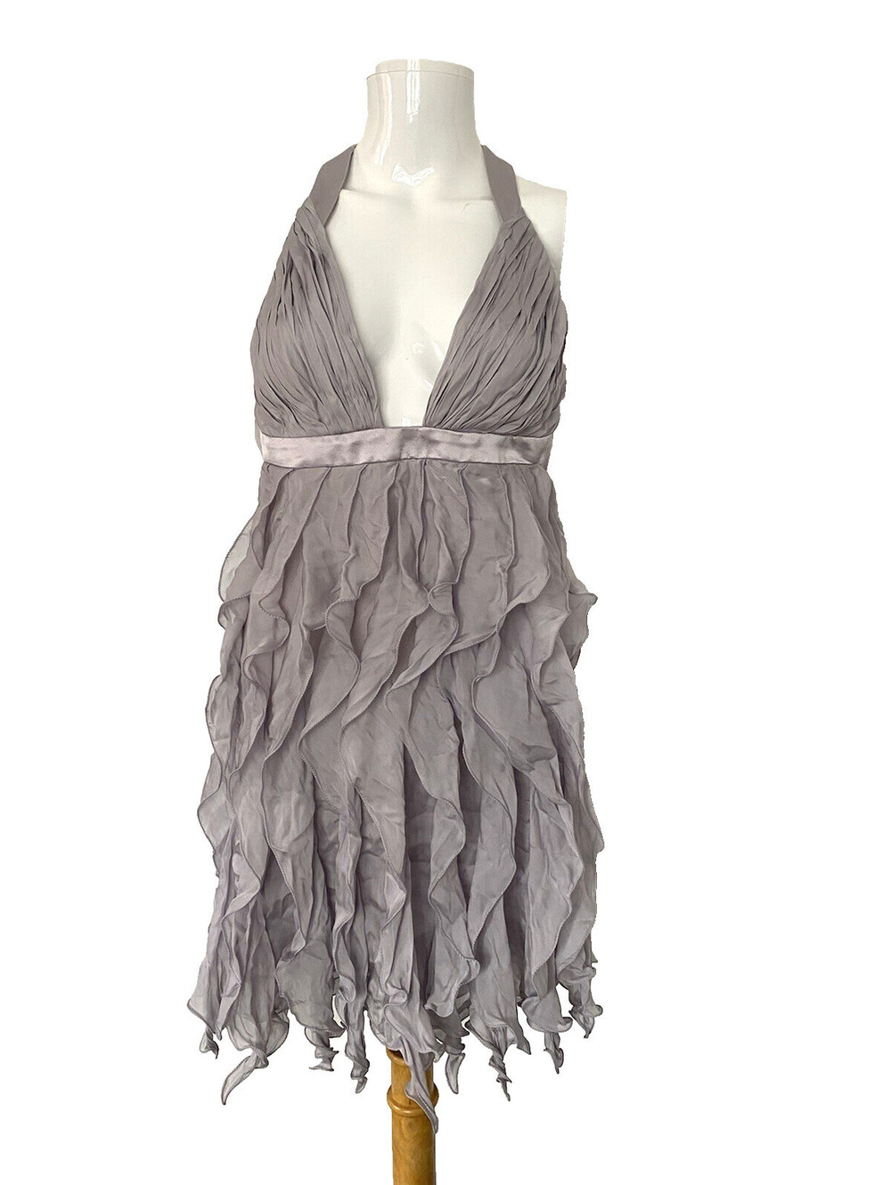 ROBERTO CAVALLI Lavender Purple Backless Bodysuit Silk Ruffle Dress IT-38